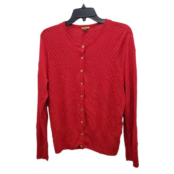 Dana‎ Buchman Designer Women's Red Metallic Stripe Button Up LS Knit Cardigan XL - Picture 1 of 6